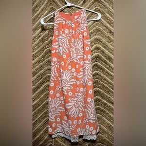 Ann Taylor Loft Coral Paisley Floral Print Lace Trim Halter Dress,Size 0,NWT